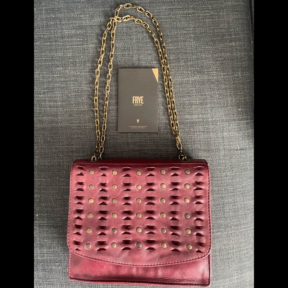 Frye Maroon Leather Shoulder Bag with Gold Chain